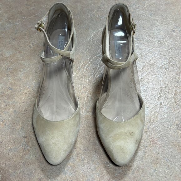Cole Haan Wedge Heels Beige Suede Leather Ankle Strap Shoes Size 9 - Picture 3 of 13